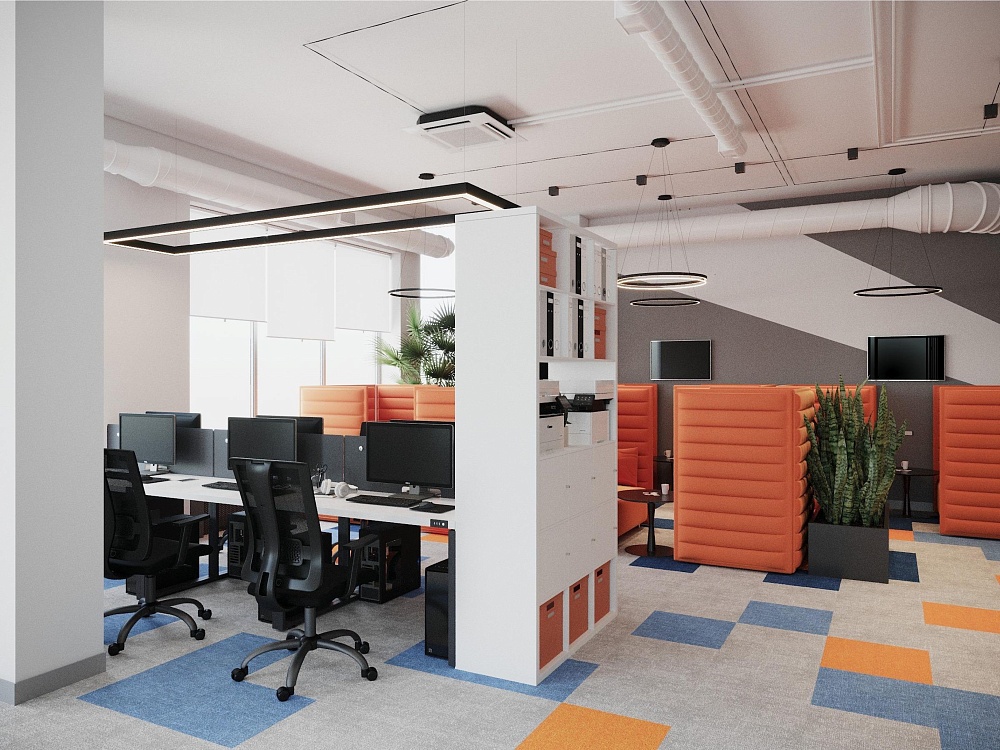 Создали современный офис с удобными зонами отдыха и гибкими рабочими местами